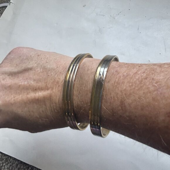 Set 2 Electroplated Cuff Bracelet Silver/Gold VTG 24K  2Tone S/M Strong Magnets - Picture 8 of 8